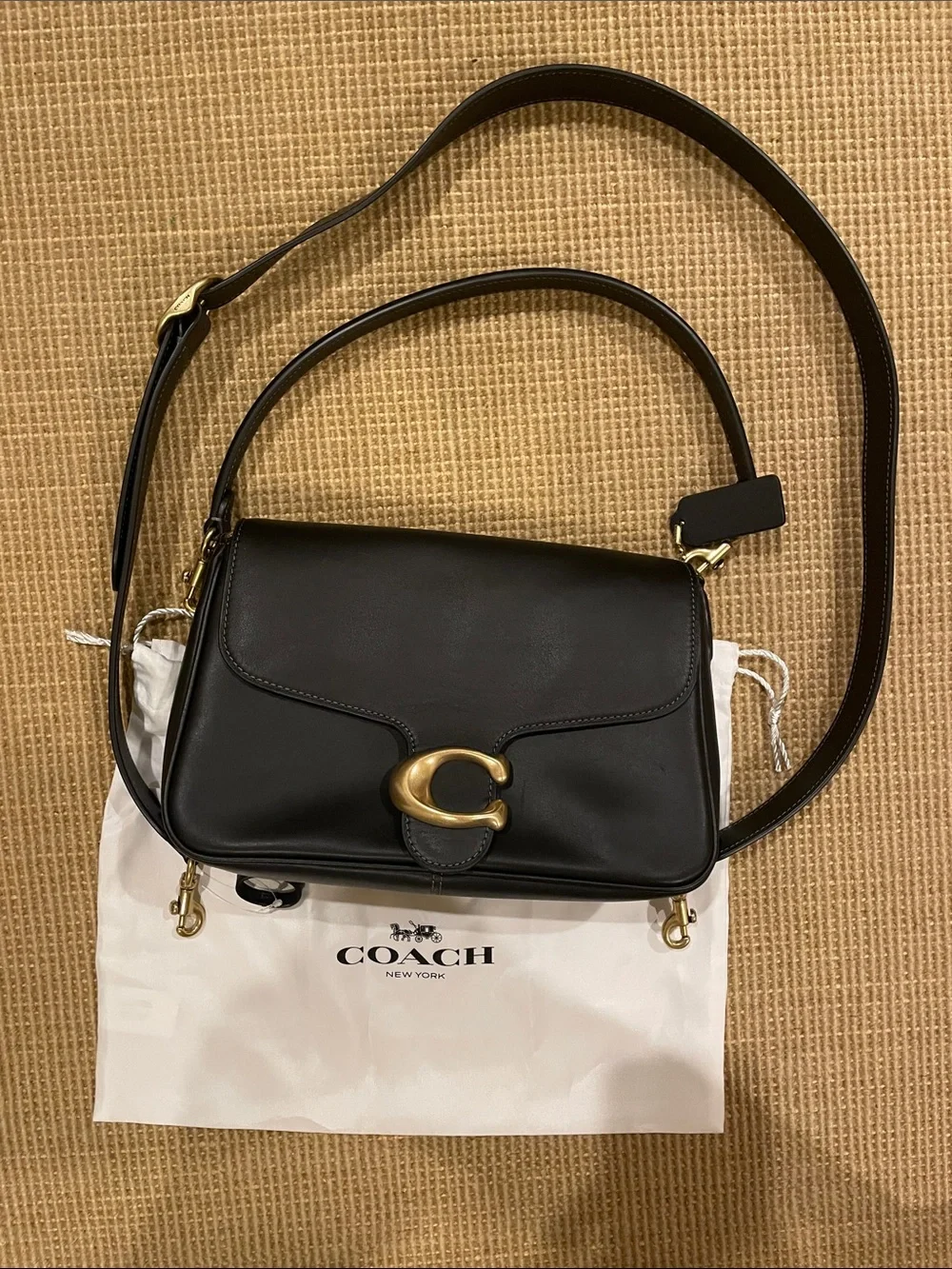 Coach Black Leather Tabby Shoulder Bag with Gold 'C' Closure